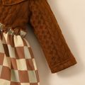 2pcs Baby Girl Brown Doll Collar Long-sleeve Splicing Plaid Dress Set Brown