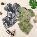 2-piece Toddler Boy 100% Cotton Tie Dyed Short-sleeve Tee and Elasticized Shorts Set Army green image 2