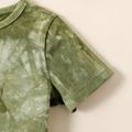 طقم تي شيرت بأكمام قصيرة للأطفال الصغار مكون من قطعتين بنسبة 100٪ مصبوغ بربطة عنق قطنية وشورت مطاطي العمري الأخضر image 5