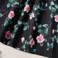 Kid Girl Floral Print Cold Shoulder Short-sleeve Cami Dress Black