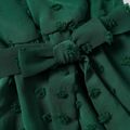 Dark Green Swiss Dot Cross Wrap V Neck Ruffle Sleeve Belted Chiffon Dress for Mom and Me Dark Green