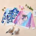 Kid Girl Gradient Color Butterfly/Unicorn Letter Print Pullover Sweatshirt Creamy White