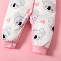 Baby Girl All Over Cartoon Koala Print Short-sleeve Splicing Pink Ruffle Snap Jumpsuit ColorBlock