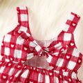 Baby Girl Red Love Heart and Plaid Sleeveless Hollow Out Front Bowknot Dress REDWHITE
