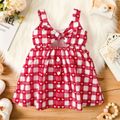 Baby Girl Red Love Heart and Plaid Sleeveless Hollow Out Front Bowknot Dress REDWHITE