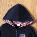 Toddler Boy Houndstooth Print Planet Embroidered Hooded Jacket Sweatshirt Blue