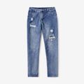 Blue Distressed Ripped Hole Jeans Straight Fit Denim Pants for Mom and Me DENIMBLUE