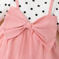 Baby Girl Polka Dots Ribbed Long-sleeve Bowknot Faux-two Dress Pink