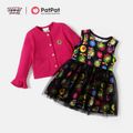 Looney Tunes 2-piece Toddler Girl Christmas Front Button Coat and Allover Mesh Dress Set Hot Pink