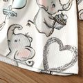 Toddler Girl Heart Elephant Print Ruffled Long-sleeve Ribbed Dress White