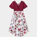 Family Matching Solid Short-sleeve Splicing Floral Print Dresses and Colorblock T-shirts Sets ColorBlock