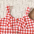 2-piece Toddler Girl Plaid Button Design Flounce Cami Top and Bowknot Design Paperbag Skirt Set Red