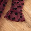 Toddler Girl Ruffle Collar Heart Pattern Button Design Mesh Long-sleeve Dress Burgundy