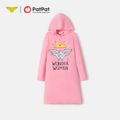 Wonder Woman Mommy and Me Graphic Cotton Hooded Dresses Pink