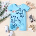 Baby Boy Stripe/Dinosaur Print Short-sleeve Romper Blue image 1