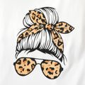 2-piece Kid Girl Cartoon Print White Tee and Leopard Print Layered Skirt Set White image 5