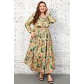Women Plus Size Vacation Floral Print Square Neck Long-sleeve Dress Ginger