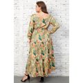 Women Plus Size Vacation Floral Print Square Neck Long-sleeve Dress Ginger