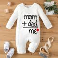 Baby Boy/Girl 95% Cotton Long-sleeve Love Heart and Letter Print Jumpsuit White image 1