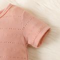 Baby Girl Solid Short-sleeve Hollow Out Snap-up Romper Pink image 4