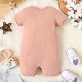 Baby Girl Solid Short-sleeve Hollow Out Snap-up Romper Pink image 2