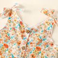 Toddler Girl Floral Print/Stripe/Orange Button Design Ruffled Cuff Bowknot Strap Romper Jumpsuit Shorts Multi-color