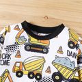 2pcs Baby Boy All Over Excavator and Letter Print Long-sleeve Sweatshirt with Trousers Set ColorBlock