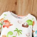 Baby Boy/Girl All Over Cartoon Dinosaur Print White Long-sleeve Jumpsuit Colorful