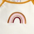 Toddler Girl Rainbow Embroidered Ribbed Camisole Tank Top Beige