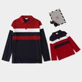 Colorblock Splicing Long-sleeve Polo Shirts for Dad and Me Dark blue/White/Red image 1