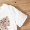 2-piece Toddler Girl 3D Mesh Bowknot Design Short-sleeve White Tee and Polka dots Mesh Skirt Set White