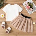 2-piece Toddler Girl 3D Mesh Bowknot Design Short-sleeve White Tee and Polka dots Mesh Skirt Set White