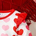 2pcs Baby Girl All Over Red Love Heart Print Long-sleeve Ruffle Top and Solid Ribbed Trousers Set Red