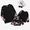 Black Floral Print Long Raglan Sleeve Sweatshirts for Mom and Me Black