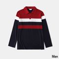 Colorblock Splicing Long-sleeve Polo Shirts for Dad and Me Dark blue/White/Red