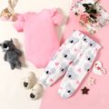 2pcs Baby Girl Love Heart Letter and Cartoon Koala Print Short-sleeve Romper with Bowknot Trousers Set ColorBlock