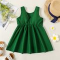 Toddler Girl 3D Floral Design Back V Neck Solid Color Sleeveless Dress Green image 2