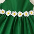 menina criança em 3d design floral costas em v decote em cor sólida vestido sem mangas Verde