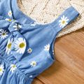 Toddler Girl Floral Print Bowknot Design Hollow out Denim Strap Dress Blue image 3