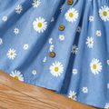 Toddler Girl Floral Print Bowknot Design Hollow out Denim Strap Dress Blue image 5