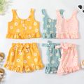 2-piece Kid Girl Floral Print Button Design Ruffle Hem Camisole and Shorts Set Ginger