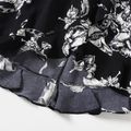 Floral Print Black V Neck Ruffle Sleeve Tulip Hem Self-tie Wrap Dress for Mom and Me BlackandWhite