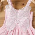 Kid Girl Butterfly Design Floral Embroidered Dotted Swiss Strap Dress Light Pink