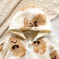 Toddler Girl/Boy Bear Pattern Fuzzy Hooded Jacket Beige