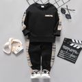 2-piece Toddler Boy Plaid Colorblock Pullover Sweatshirt and Pants Casual Set Black