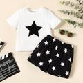2-piece Toddler Boy Stars Print Short-sleeve White Tee and Elasticized Black Shorts Set BlackandWhite