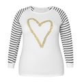 Women Plus Size Casual Heart Pattern Striped Long-sleeve Tee White