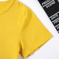 2-piece Kid Boy Button Design Solid Color Short-sleeve Tee and Short Set Yellow