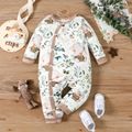 Baby Girl Cartoon Elephant and Leaves Print Long-sleeve Jumpsuit White