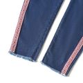Women Plus Size Casual Side Embroidered Denim Jeans Blue